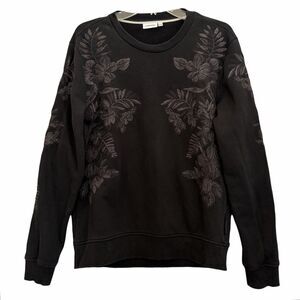 J Lindeberg Abur Compact Sweatshirt Mens M Black Floral Embroidered Crew Neck